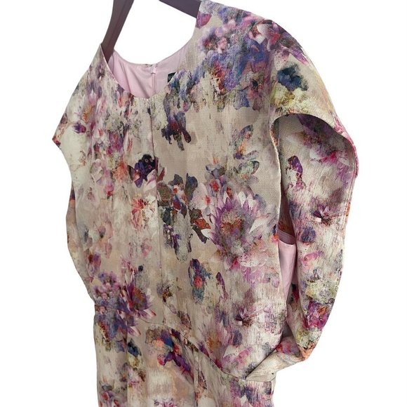 Black Halo Yoomi Floral Cap Sleeve Sheath Dress Watercolor Floral Blush Size 12 - Picture 16 of 16